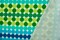 Green-Blue-White Poly Dot Print Liverpool Double Knit Fabric By the Yard